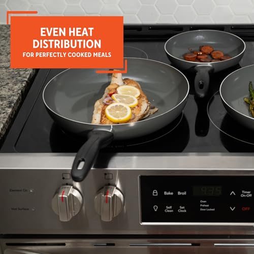IMUSA Ceramic Nonstick Frying Pan Set, 3-Piece – 7”, 9” & 11” Gray Aluminum Skillets with Cool-Touch Handles – Ideal for Sautéing, Stir-Frying & Searing– Healthy Non-Stick Cookware for Home Kitchen