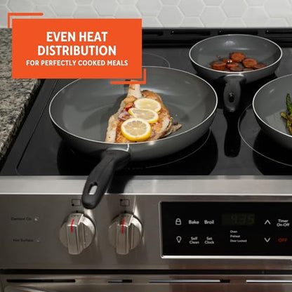 IMUSA Ceramic Nonstick Frying Pan Set, 3-Piece – 7”, 9” & 11” Gray Aluminum Skillets with Cool-Touch Handles – Ideal for Sautéing, Stir-Frying & Searing– Healthy Non-Stick Cookware for Home Kitchen