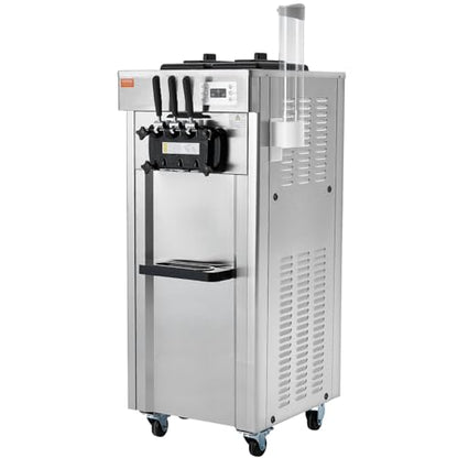 VEVOR 1850W Commercial Soft Ice Cream Machine 3 Flavors 5.5 to 8.2Gallon per Hour PreCooling at Night Auto Clean LCDPanel for Restaurants Snack Bar, Sliver