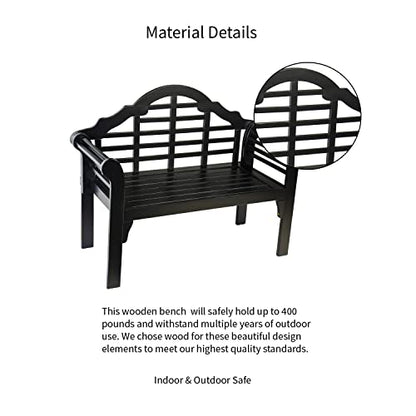 Plow & Hearth Weatherproof Lutyens Eucalyptus Wood Garden Bench | Foldable Patio Bench | Outdoor Furniture Seating for Porch Park Deck | Black