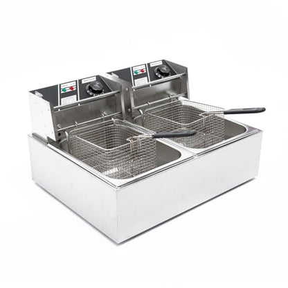 Electric Deep Fryer w/ 2 Baskets and Lids, 5000W 21.8L Electric Fryer Stainless Steel Temperature Control, Commercial Deep Fryer, Countertop Kitchen Frying Machine Fried Chicken Sausages 22.8QT