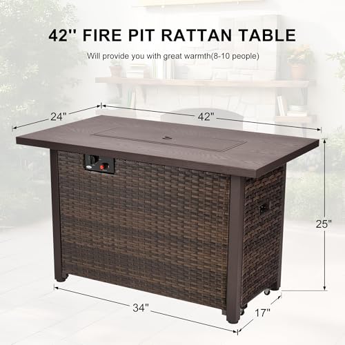 42 Inch Propane Fire Pit Table, 50,000 BTU Outdoor Gas Fire Pits with Removable Lid, 2 in 1 Rectangular Firepit Table for Outside Patio Deck and Garden