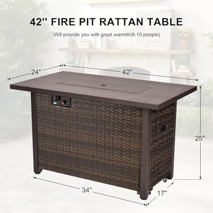 42 Inch Propane Fire Pit Table, 50,000 BTU Outdoor Gas Fire Pits with Removable Lid, 2 in 1 Rectangular Firepit Table for Outside Patio Deck and Garden