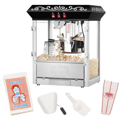 Perfect Popper Popcorn Machine - 10oz Stainless-Steel Kettle, Reject Kernel Tray, Warming Light, and Accessories by Great Northern Popcorn (Black)