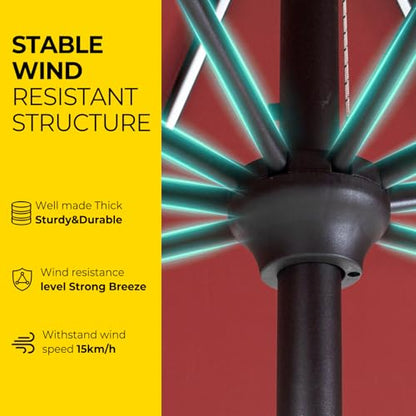 Tempera 9ft Patio LED Umbrella with light | Solar Outdoor Umbrella | Market Table Parasol with Push Button Tilt and Crank, with Sturdy Pole&Fade resistant canopy,Easy to set
