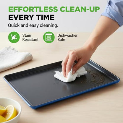 NutriChef 8-Piece Nonstick Bakeware Set - Baking Tray Set w/Non-Stick Coating, 450°F Oven Safe, Round Cake, Loaf, Muffin, Wide/Square Pans, Cookie Sheet (Blue)