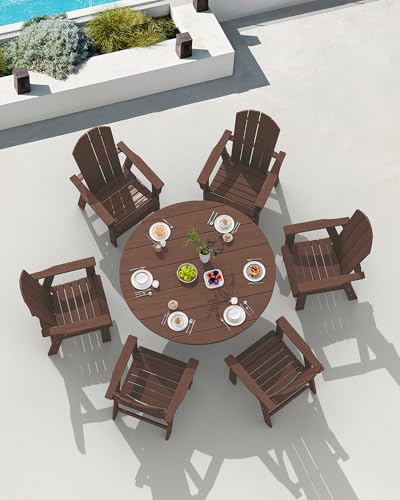 SERWALL 5-Piece Patio Dining Sets, HDPE Outdoor Table and Chairs Furniture Set, 45" Round Dining Table and 4 Adirondack Dining Chair, Coffee