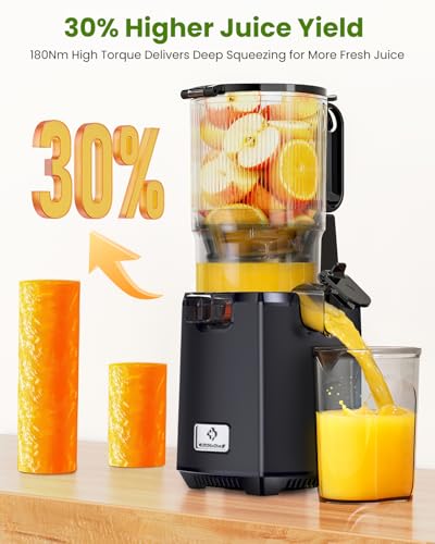 LINKChef Cold Press Juicer Machines, 130mm Diameter and 1.8L Capacity Juicers Whole Fruit and Vegetable, 250W Masticating Slow Juicer with Automatic Cutting, BPA-Free Tritan