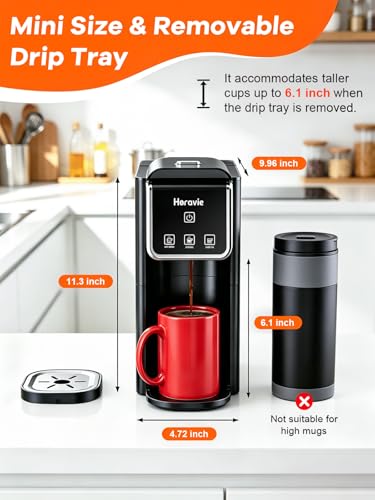 Horavie Single Serve Coffee Maker, Hot & Iced Coffee Maker for K-Pod and Grounds, Strong Brew Setting, 6-12 oz Brew Sizes One Cup Coffee Machine, Black