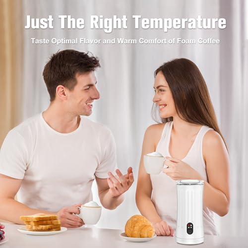 CookSwift Milk Frother, 4-in-1 Milk Steamer and Frother, 8.1oz/240ml Automatic Warm and Cold Foam Maker, Auto Shut-Off Frother for Coffee, Latte, Cappuccino, Macchiato(White)