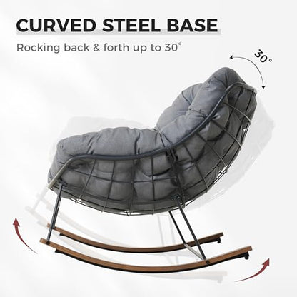 Grand patio Outdoor Rocking Chair, Oversized Papasan Rocking Chair with Thick Cushion, Indoor Outdoor Cozy Rocker for Balcony, Living Room, Patio, Gray