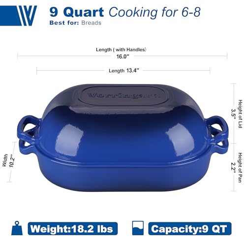 VORRINGARD Large Cast Iron Dutch Oven Dome Pot with Lid, Enameled Bread Oven, Bread Pan for Homemade Sourdough Bread Baking, 9QT, Blue