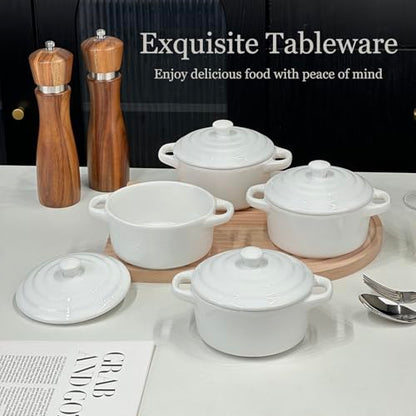 Mini Cocotte Set of 4, 15 oz Ceramic Mini Dutch Ovens with Lids and Handles, Small Casserole Dishes for Baking, Soufflé and Baked Desserts, Oven Microwave Dishwasher Safe