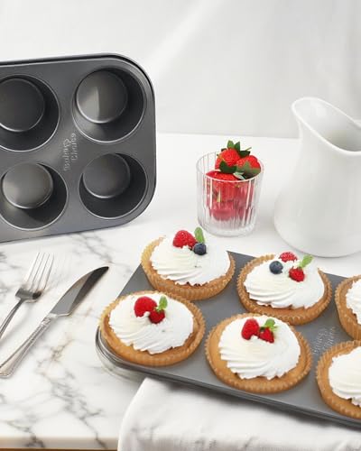 Bake Choice 2 Pack Jumbo Muffin Pan for Baking, Extra Large Cupcake Pan includes 50 Natural Jumbo Cupcake Liners, Muffin Tin Nonstick 6 Cup, Baking Pans Set, Carbon Steel Baking Supplies
