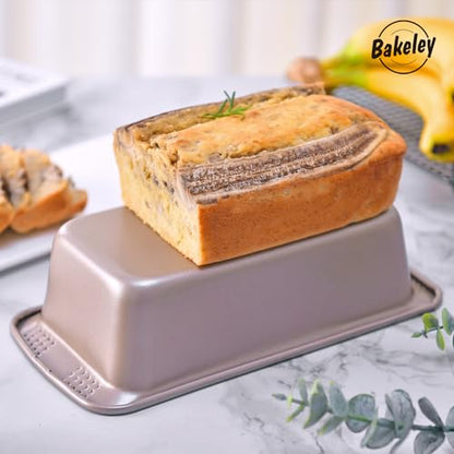 Bakeley 2Pcs - 8x4 Loaf Pan, Rectangle Baking Bread Loaf Pan Set, Non-Stick Carbon Steel, Mini Meatloaf Pan for Oven Baking, Cakes, Sourdough, Brownies, and Lasagna (8.6" x 4.8" x 2.8",Champagne Gold)