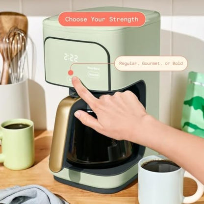 Wonderful Programmable 12-Cup Coffee Maker with Touch Controls, Auto Brew Timer, 1200W, 3 Brew Strengths, Keep Warm, Dishwasher-Safe, Premium Countertop Coffee Machine (Sage Green)
