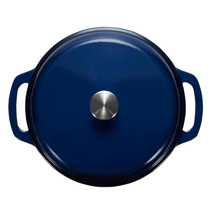 Amazon Basics Enameled Cast Iron Dutch Oven Pot with Lid, Round, Dual Handles, Heavy-Duty, Oven Safe for Baking, Roasting, Stews, 7.3-Quart, Navy