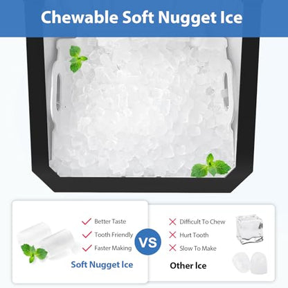 Aeitto Nugget Ice Maker Countertop, 55lbs/Day, Large Capacity Chewable Ice Maker, Rapid Ice Release in 5 Mins, Self-Cleaning with Stainless Steel Housing Ice Machine for Home Office and Party, Silver
