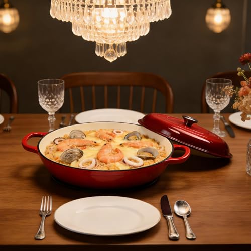 Kookantage 3.5 Quarts Enameled Cast Iron Braiser, Non Stick Enameled Cast Iron Casserole Skillet with Lid, Heavy Duty and Dual Handles Pan for Oven, Stove, Grill,Cook, Bake.