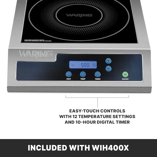 Waring Commercial Induction Burner, 11 x 11 Schott Ceramic Glass, for Professional Countertop Cooking and Catering, WIH400X
