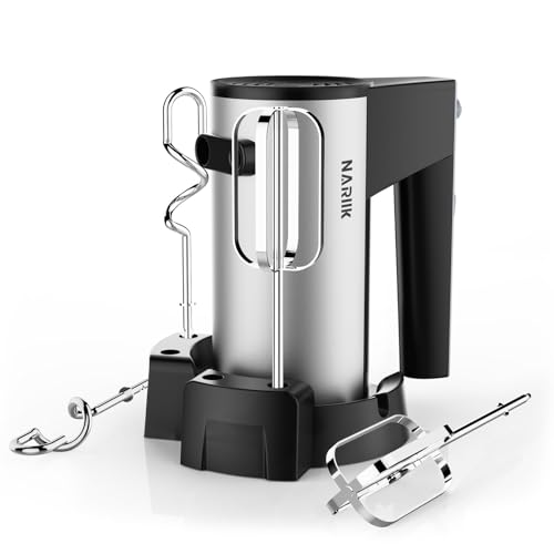 NARIIK Electric Hand Mixer, 660W Kitchen Handheld Mixer 5 Speed Self Control Whisk 304 Stainless Steel One Click Eject Dishwasher Safe Mixer for Cream Cookies Dough（Black）