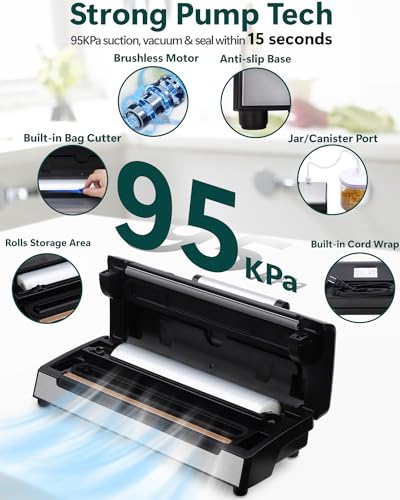 KURSINNA 95kPa Vacuum Sealer Machine, Stainless Steel Food Sealer