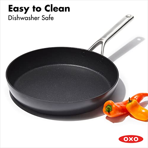 OXO Professional 12" Frying Pan Skillet, Hard Anodized Ceramic Nonstick Cookware PFAS-Free, Induction Suitable, Stainless Steel Handles, Diamond Reinforced Coating, Dishwasher Safe, Oven Safe, Black