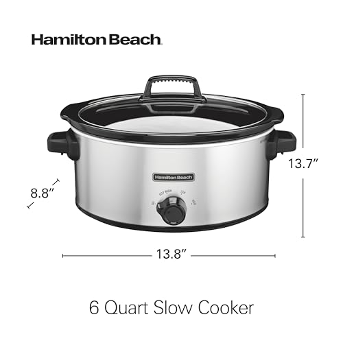 Hamilton Beach 6-Quart Slow Cooker with 3 Cooking Settings, Dishwasher-Safe Stoneware Crock & Glass Lid, Silver (33665G)