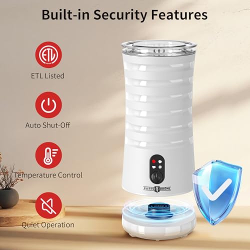 Electric Milk Steamer and Frother, Hot & Cold Foam Milk Warmer with Temperature Control, Auto Shut-Off Frothers for Coffee, Latte, Cappuccino, Macchiato
