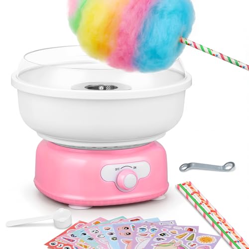 Cotton Candy Machine, Cotto Candy Maker for Kids with Cartoon DIY Stickers, 6 Paper Cones & Sugar Scoop, Homemade Candy Machine for Birthday, Party Gatherings,Christmas Halloween Gift, Pink (M.20)