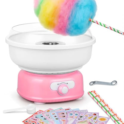 Cotton Candy Machine, Cotto Candy Maker for Kids with Cartoon DIY Stickers, 6 Paper Cones & Sugar Scoop, Homemade Candy Machine for Birthday, Party Gatherings,Christmas Halloween Gift, Pink (M.20)