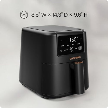 Chefman Air Fryer – 4-in-1 Slim 3.5 QT Airfryer, Air Fry, Bake, Dehydrate, Frozen, 450°F Max Temp for Extra Crispy Results in Minutes, Nonstick Ceramic Coating, Dishwasher-Safe Accessories - Black