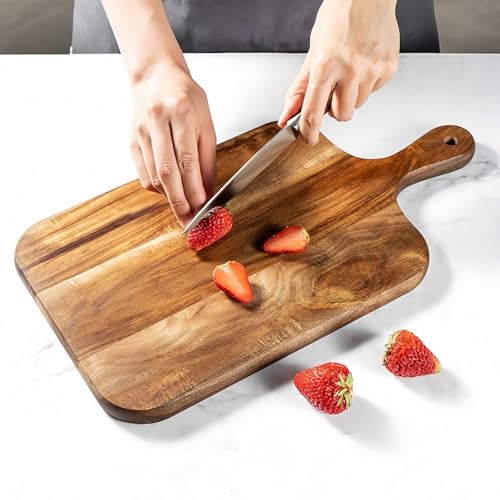 Eugelrom Acacia Wood Cutting Board with Handle - 14 x 7in, Wooden Chopping Board for Meat, Cheese, Bread, Fruits & Vegetables – Ideal Charcuterie & Serving Board, Durable Butcher Block