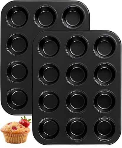 Yoehka 2 Pack Muffin Pan for Baking, Nonstick Cupcake Pan Set, Standard 12-Cups Muffin Tin for Baking Cupcakes, Carbon Steel Baking Supplies