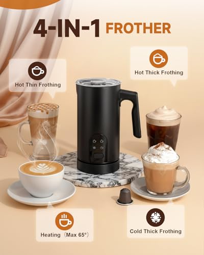 Torlaist Milk Frother and Steamer, 4-in-1 Automatic Electric Milk Frother 11.8oz/350 ml, Instant Hot and Cold Foam Maker, Milk steamer Heater Foamer Warmer for Coffee, Cappuccino, Macchiato, Latte