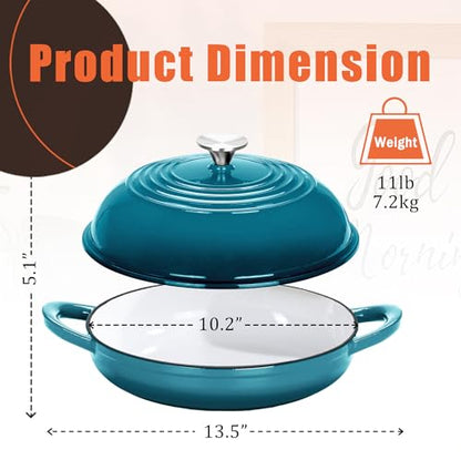 NSIRONS Enameled Cast Iron Dutch Oven Pot with Lid, 6 Qt Dutch Oven for Sourdough Bread Baking, Cast Iron Bread Oven with Dome Lid (Blue-Green)