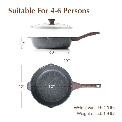 SENSARTE Nonstick Deep Frying Pan Skillet, 12-inch Saute Pan with Lid, Stay-cool Handle, Chef Pan Healthy Stone Cookware Cooking Pan, Induction Compatible, PFOA Free