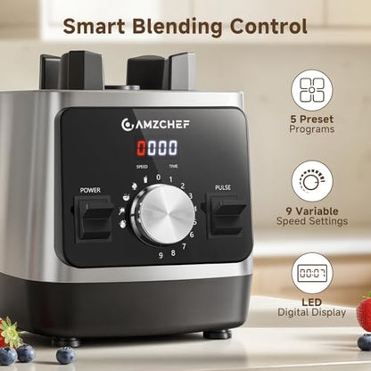 AMZCHEF 1800W Smoothies Blender, Ice-Crushing Countertop Blenders