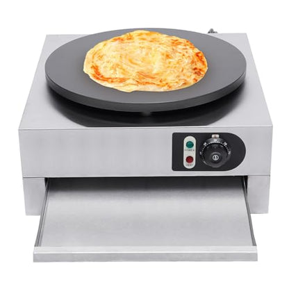 HinLIaDa 16" Commercial Electric Crepe Maker, 3000W Pancake Baking Machine Non-Stick Electric Crepe Pan Single Hotplate Adjustable Temperature 50-300℃(122-572℉) with Batter Spreader for Tortilla