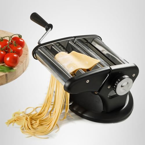 Calphalon Aero Pasta Maker Machine, Manual Pasta Roller & Cutter, Stainless Steel Pasta Maker with Adjustable Thickness Settings for Spaghetti, Fettuccine & Lasagna Sheets