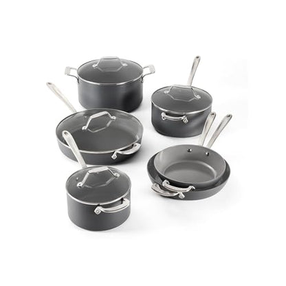All-Clad HA1® Ceramic Nonstick, 10 Piece Cookware Set - Oven Safe up to 450° & Compatible with All Stovetops (Gas, Electric & Induction), Light Grey