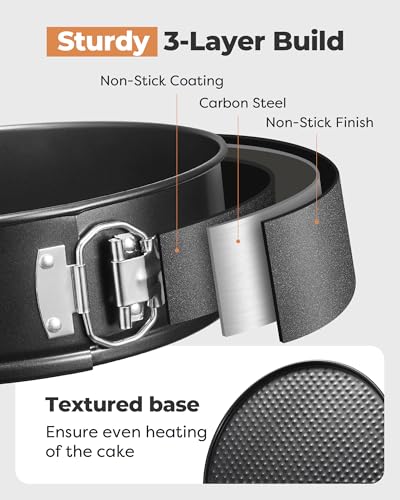 Kootek Cake Pan Set of 3, Nonstick Springform Pans with Removable Bottom, 4, 7, 9 Inch Round Cheesecake Baking Pans with 50 Pcs Parchment Paper Liners