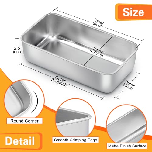 E-far 8 Pack Stainless Steel Loaf Pans, 9x5 Inch Bread Bread Pans, Metal Bakeware for Baking Bread Cake Meatloaf Brownies, Healthy & Non Toxic, Easy Release & Dishwasher Safe