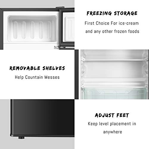 HAILANG 3.2 Cu.Ft Mini Fridge with Freezer, 2 Door Mini Refrigerator,Sliver