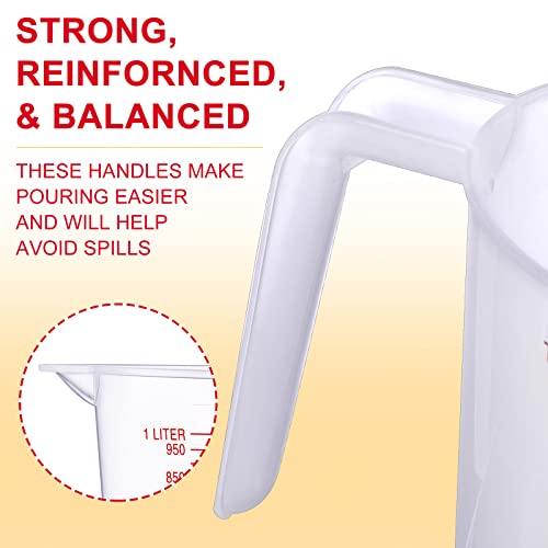 Fabbay 24 Pcs 4 Cup Capacity Plastic Measuring Cup 1000 ml Clear Graduated Measuring Cups Plastic Mug with Spout and Handles Ounce and Ml Marking for Recipe Ingredient Flour Water Liquid(Red,32 oz)
