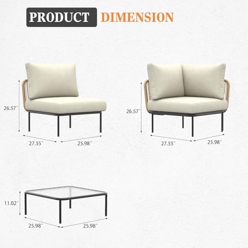 Vakollia 9 Piece Modern Outdoor Rope Wicker Sectional Set, Patio L-Shaped Conversation Sofa Set with Deep Seating with Thick Cushions