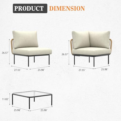 Vakollia 9 Piece Modern Outdoor Rope Wicker Sectional Set, Patio L-Shaped Conversation Sofa Set with Deep Seating with Thick Cushions