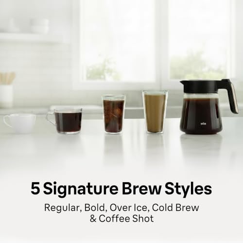 Braun OptiBrew Pro Drip Coffee Maker, Single Serve to 12 Cups, Milk Frother