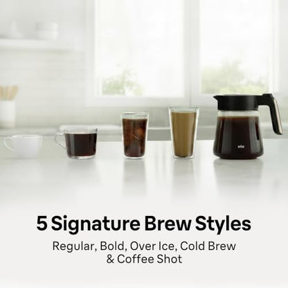 Braun OptiBrew Pro Drip Coffee Maker, Single Serve to 12 Cups, Milk Frother