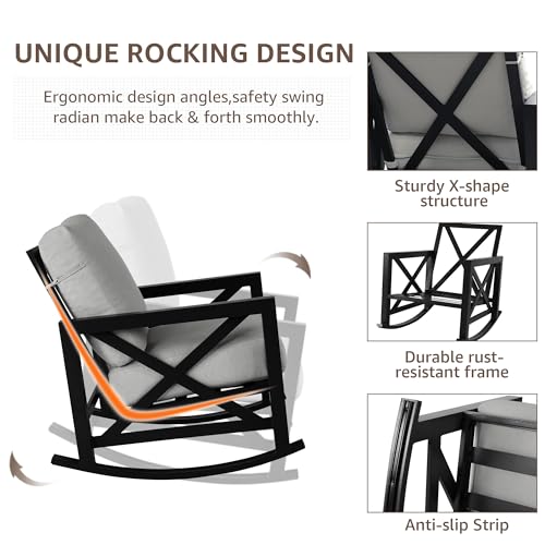 NATURAL EXPRESSIONS 3 Piece Patio Rocking Bistro Set, 6.5'' Thick Cushions